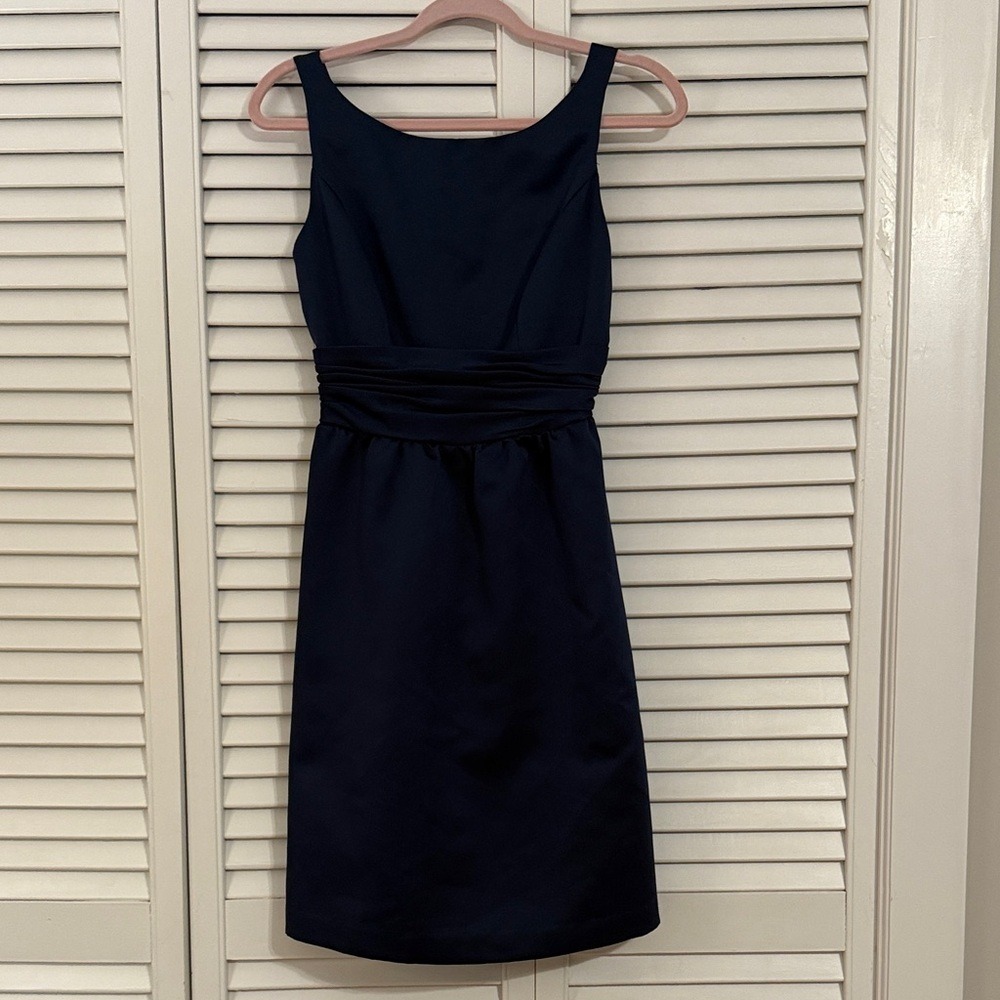 Alfred Angelo Navy Blue Sleeveless Low Back Ruched Waist Dress 0 7268S
